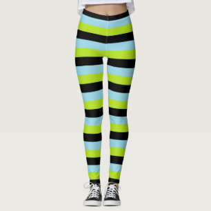 Grön, svart och pastellblå Rand Leggings