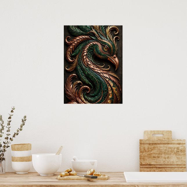 Grön Svart Orange Mozaik Fenix 3D Poster (Kök)