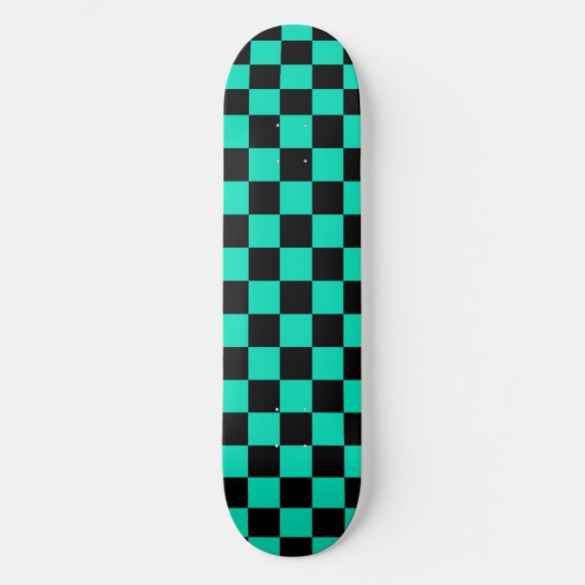 Grön svart rutig kontrollmönster mini skateboard bräda 18,5 cm (Framsida)
