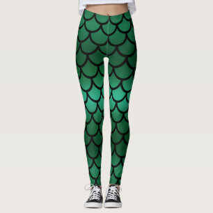Grön & Svart Självskal Fantasi Fisk Leggings
