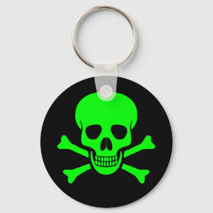 Grön & svart skalle & Crossbones Keychain Nyckelring