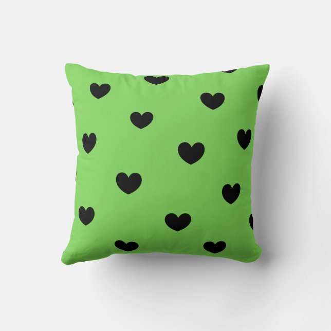 Grön Svart Söt Mysig Modern Romantisk Chic Hjärta  Kudde (Baksida)