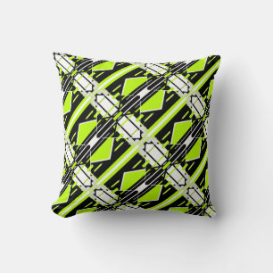 Grön svart svart, vit diagonal geometrisk design kudde