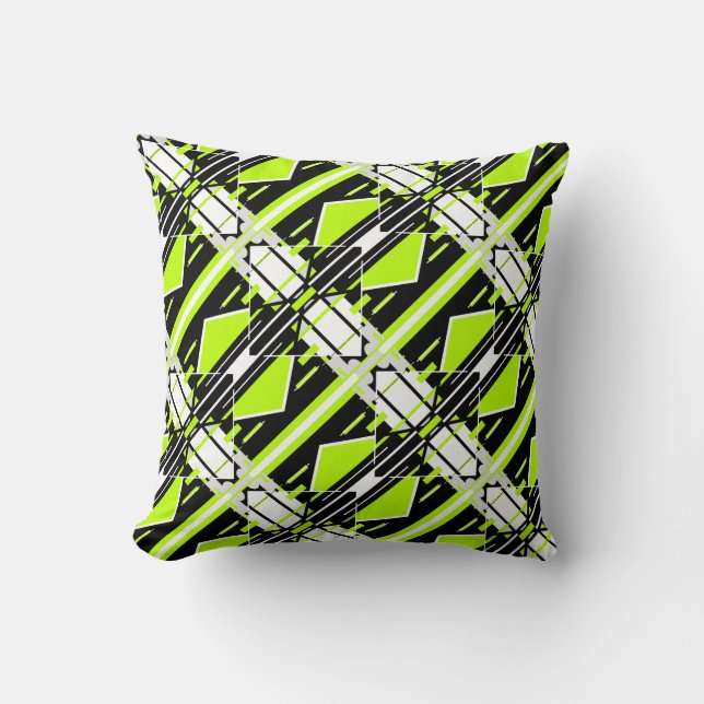 Grön svart svart, vit diagonal geometrisk design kudde (Framsida)