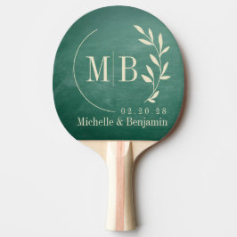 Grön svart tavla blad vigselmonogram pingisracket