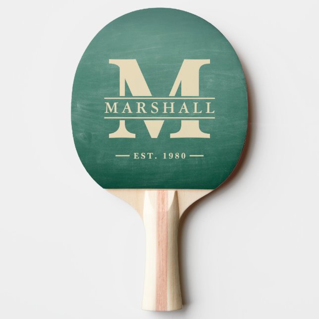 Grön svart tavla monogram och namn överlägg pingisracket (Baksidan)