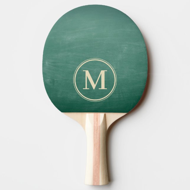 Grön svart tavla monogram pingisracket (Baksidan)