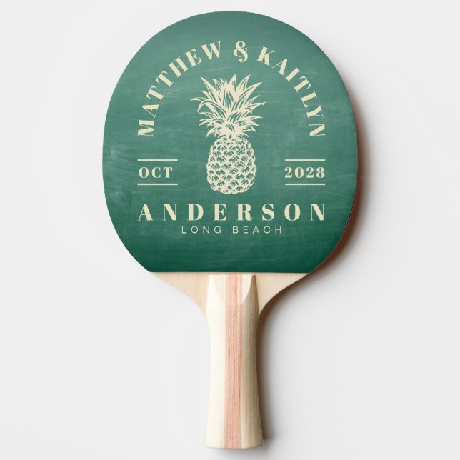 Grön svart tavla Tropisk Ananas Bröllop Pingisracket (Baksidan)