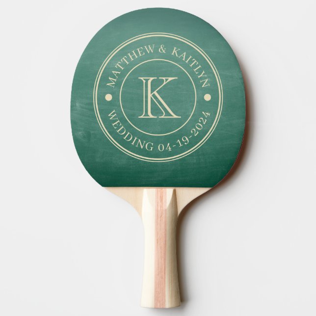 Grön svart tavla vigselmonogram pingisracket (Baksidan)