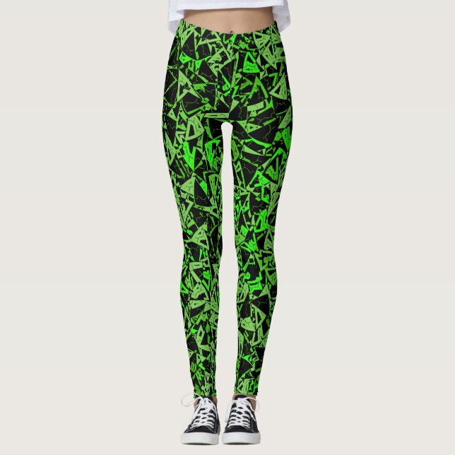 Grön Svart Triangel Mönster Leggings (Framsida)