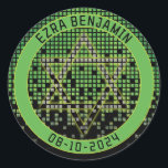 Grön Svart TV-Spel Datorspelare Bar Mitzvah Runt Klistermärke<br><div class="desc">Grön,  svart och grå (grå) regnande pixel-spelare eller video game Bar Mitzvah-dekorationsklistermärke eller kuvertförsegling.</div>