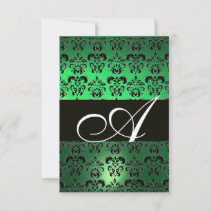 GRÖN SVART VIT DAMASK MONOGRAM INBJUDNINGAR