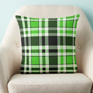 Grön Svart Vit Flanell Tartan Mönster Design Kudde