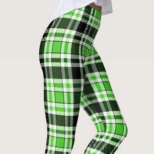 Grön Svart Vit Flanell Tartan Mönster Design Leggings