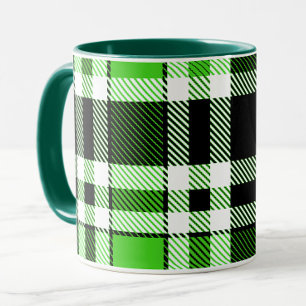 Grön Svart Vit Flanell Tartan Mönster Design Mugg