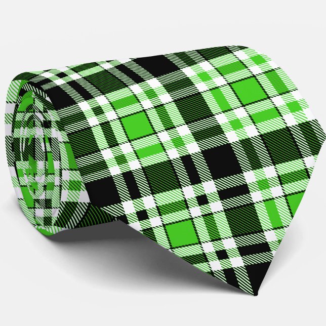 Grön Svart Vit Flanell Tartan Mönster Design  Slips (Skapare uppladdad)