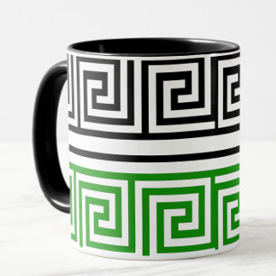 Grön Svart Vit Grekisk Nyckel Fret Mönster Design Mugg