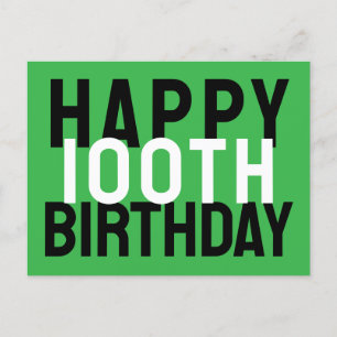 Grön Svart Vit Modern Djärv Glad 100-årsdag Vykort
