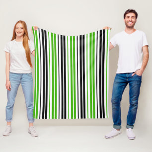 Grön Svart Vit Randig Mönsterdesign Fleecefilt
