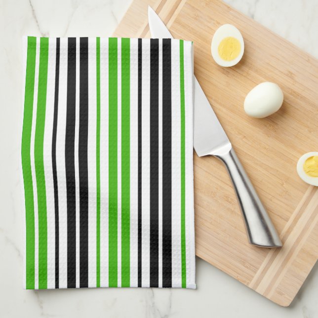 Grön Svart Vit Randig Mönsterdesign  Kökshandduk (Vikt i Fjärdedel)