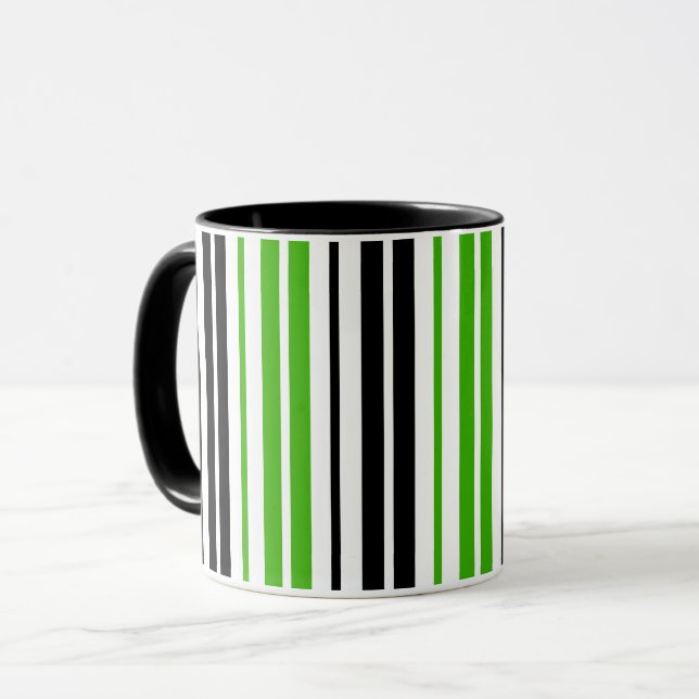 Grön Svart Vit Randig Mönsterdesign  Mugg (Framsida vänster)