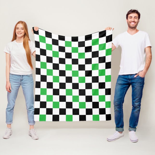 Grön svart vit rutig mönsterdesign  fleecefilt (På plats)