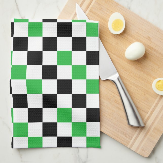 Grön svart vit rutig mönsterdesign  kökshandduk (Vikt i Fjärdedel)