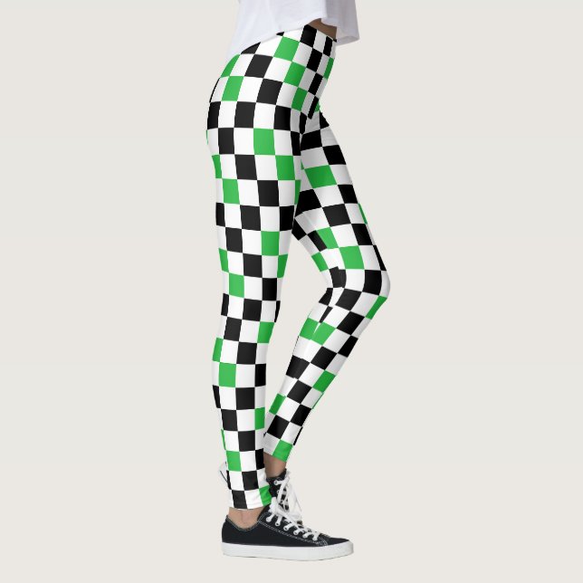 Grön svart vit rutig mönsterdesign  leggings (Höger)