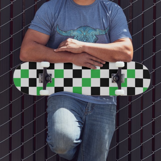 Grön svart vit rutig mönsterdesign  mini skateboard bräda 18,5 cm (Utomhus 3)
