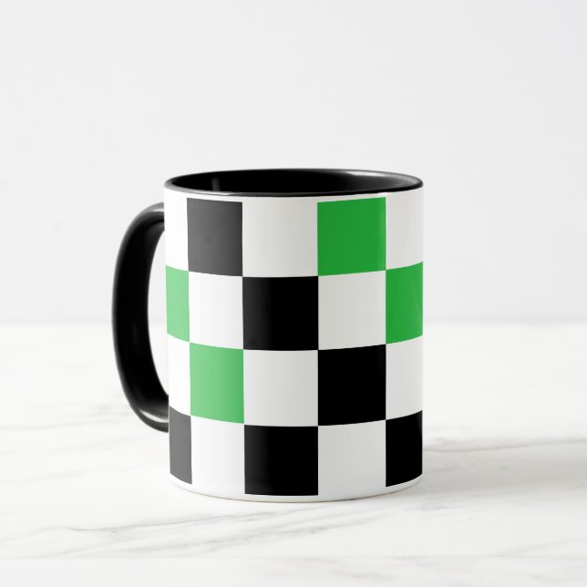 Grön Svart Vit Rutig Mönsterdesign  Mugg (Framsida vänster)