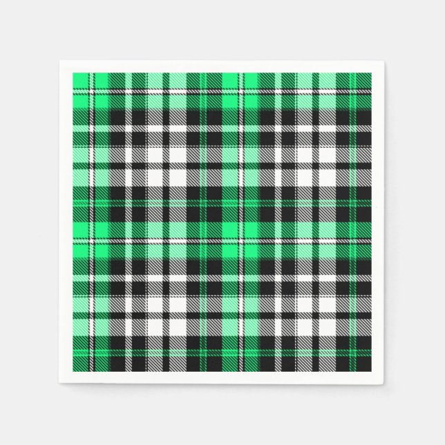 Grön svart vit rutig Tartan mönsterdesign  Pappersservett (Framsidan)