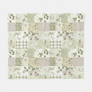 Grön Syren Quilt Patchwork Gingham Cottagecore Fleecefilt
