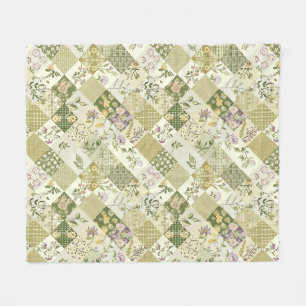 Grön Syren Quilt Patchwork Gingham Cottagecore Fleecefilt