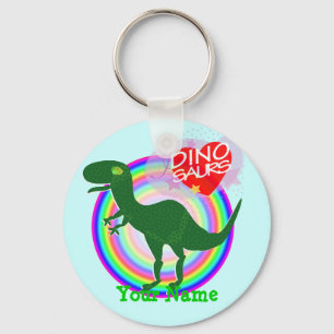 Grön T-Rex Dinosaur Keychain med namn Nyckelring