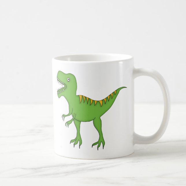 Grön T-Rex Dinosaur+Personifiera barnets namn Kaffemugg (Höger)