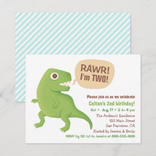 Grön T Rex Dinosaurie Barnkalas Inbjudningar