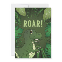 Grön T-rex Dinosaurie Med rytande Text Födelsedags