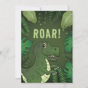 Grön T-rex Dinosaurie Med rytande Text Födelsedags Inbjudningar
