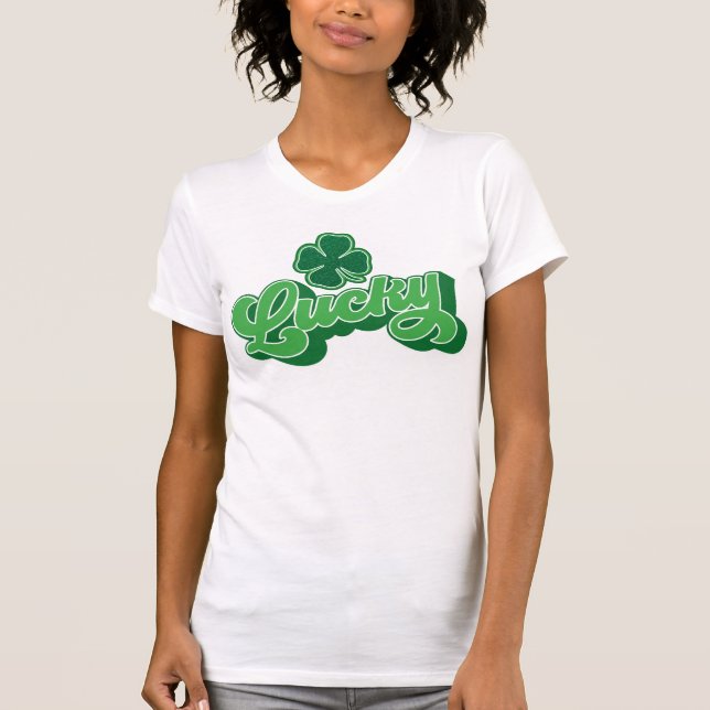 Grön T-Shirt med Fyrklöver för Lycka (Framsida)