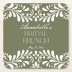 Grön Talavera-kakel Spansk Fiesta Bröllopsbrunch Underlägg Papper Kvadrat