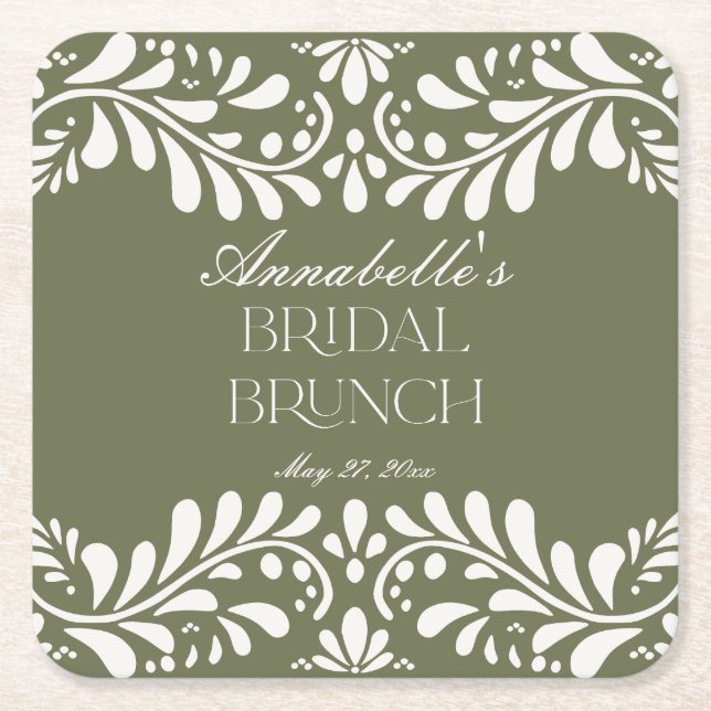 Grön Talavera-kakel Spansk Fiesta Bröllopsbrunch Underlägg Papper Kvadrat (Framsidan)