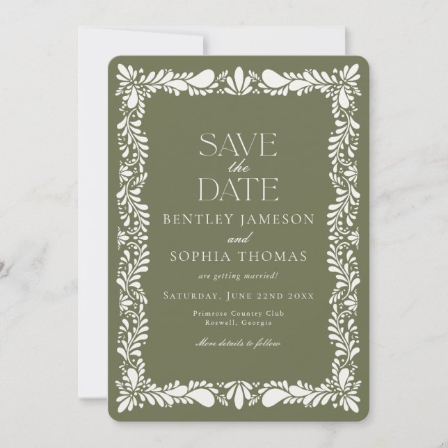 Grön Talavera-platta Spansk Fiesta Spara datum Inbjudningar (Framsida)