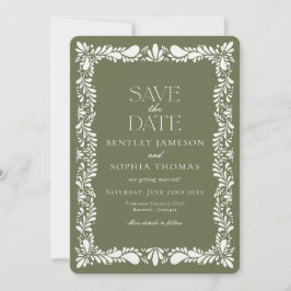 Grön Talavera-platta Spansk Fiesta Spara datumet Inbjudningar