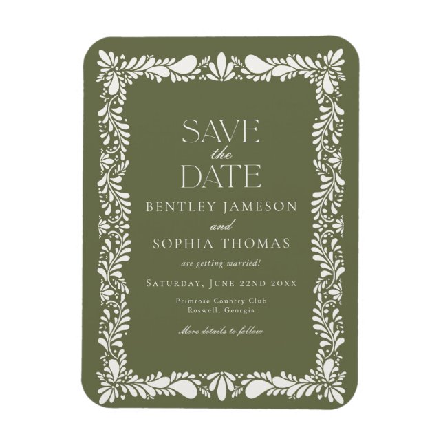 Grön Talavera-platta Spansk Fiesta Spara datumet Magnet (Vertikal)