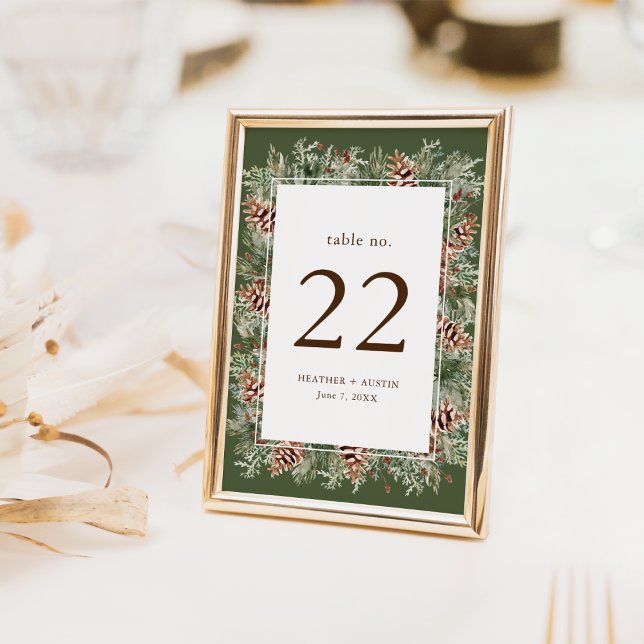 Grön Tall Bordsnummer (Green Pinecone Evergreen Table Number by Painted Paperie
)