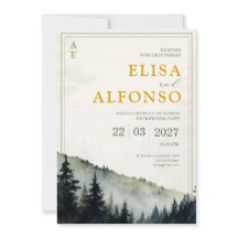 Grön Tall Klassisk Akvarell Monogram Bröllop 