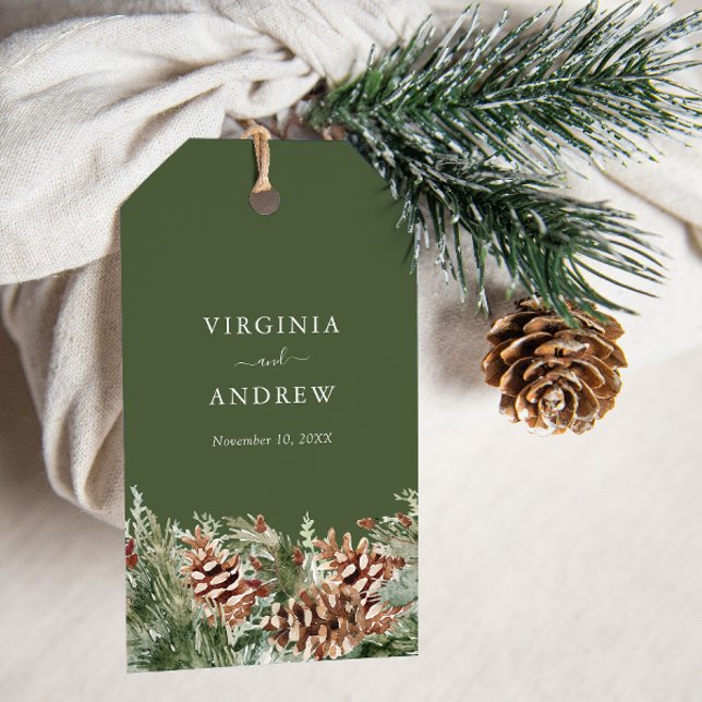 Grön Tall Presentetikett (Green Watercolor Evergreen Pine Gift Tags by Painted Paperie
)