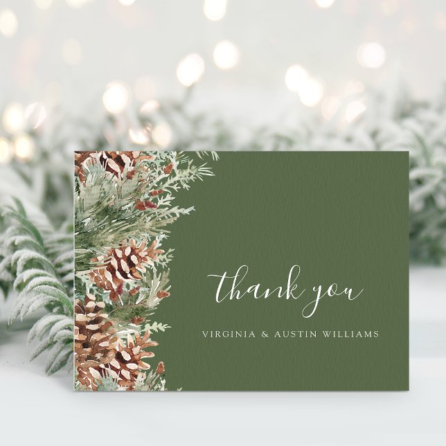Grön Tall Tack Kort (Hunter Green Pine Evergreen Thank You Card by Painted Paperie
)