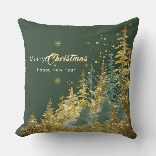 Grön tallskog God Jul Kudde (Framsida)
