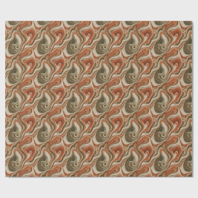 Grön Tan Orange Marmor Presentpapper (Platt)